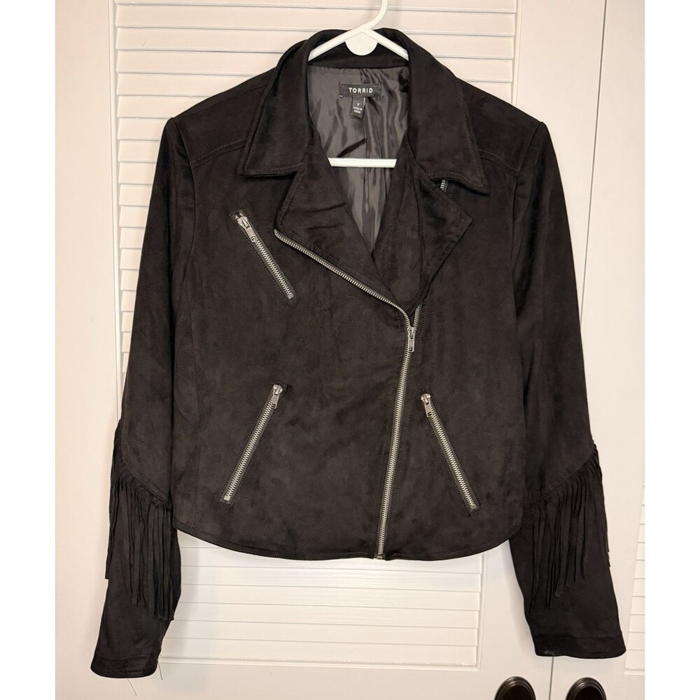 Torrid Black Faux Suede Fringe Moto Jacket Cropped Western Boho Size 2X
